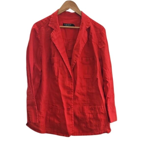 Lauren Ralph Lauren Red 100% Linen Blazer Jacket Women’s 18W Holiday Resort Chic - Picture 1 of 13